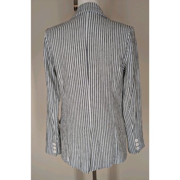 MM Couture Blue Striped Linen Blazer Jacket Womens Lightweight Button-Up Size M - Picture 3 of 9